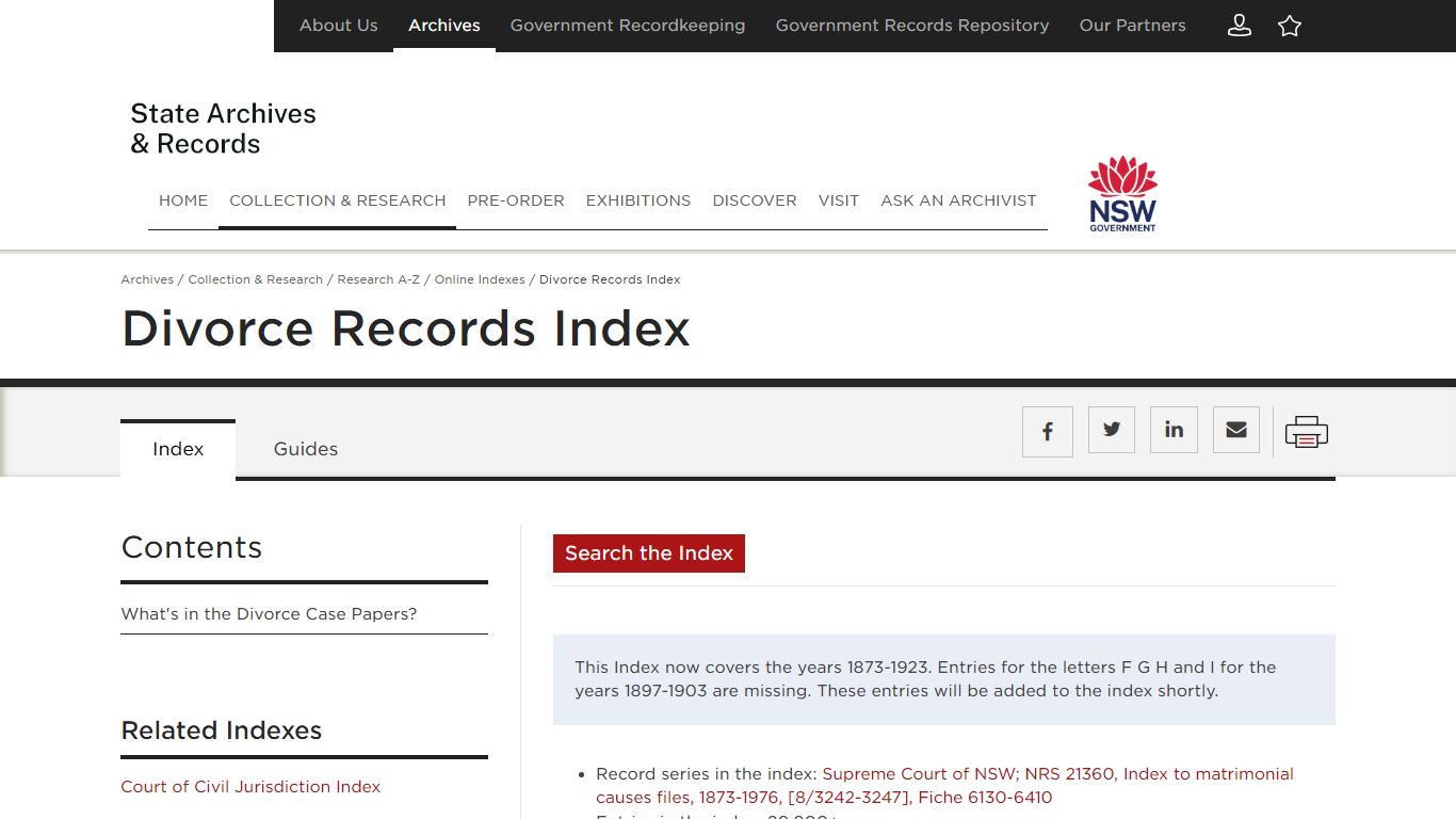 Divorce Records Index | NSW State Archives